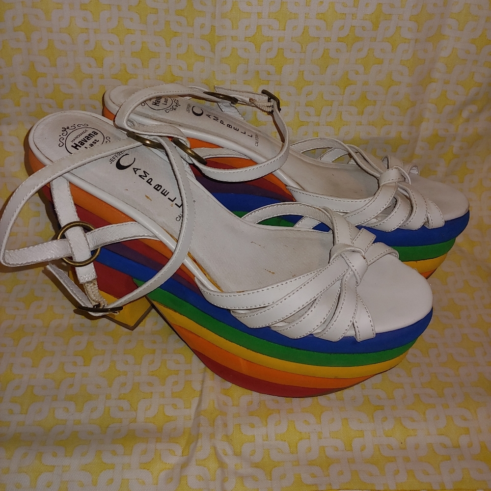Jeffrey Campbell White Strappy Rainbow Platform Sandals - Picture 2 of 16